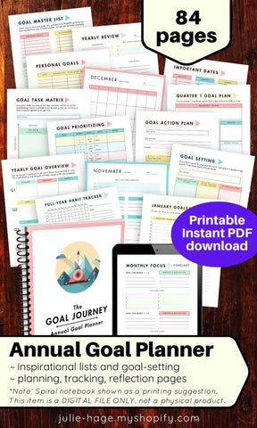 The Goal Journey Annual Goal Planner: printable *digital product*