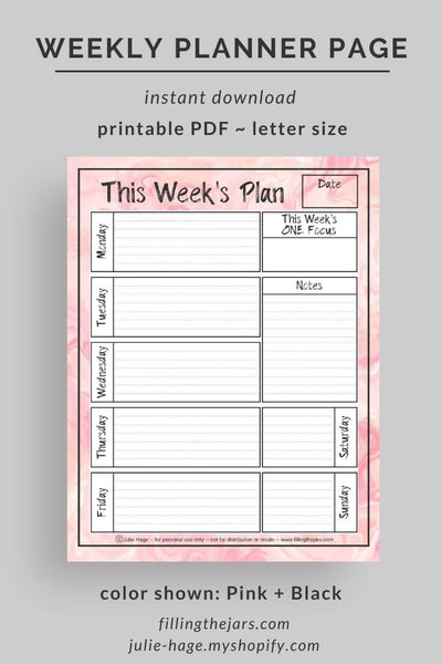 Weekly Planner Page - Monday Start: printable *digital product*