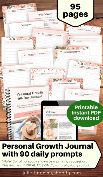 90-Day Personal Growth Journal with prompts: printable *digital product*