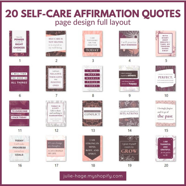 20 Self-Care Affirmation Quotes - Inspirational Printables: *digital product*
