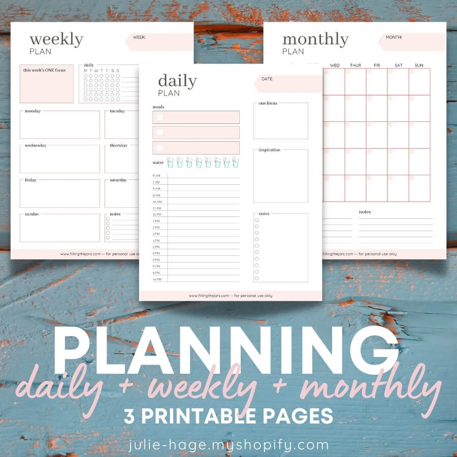 Daily Weekly Monthly Planning Printable 3-Page Set - Monday Start – Julie Hage for Free Printable Daily Weekly Monthly Planner