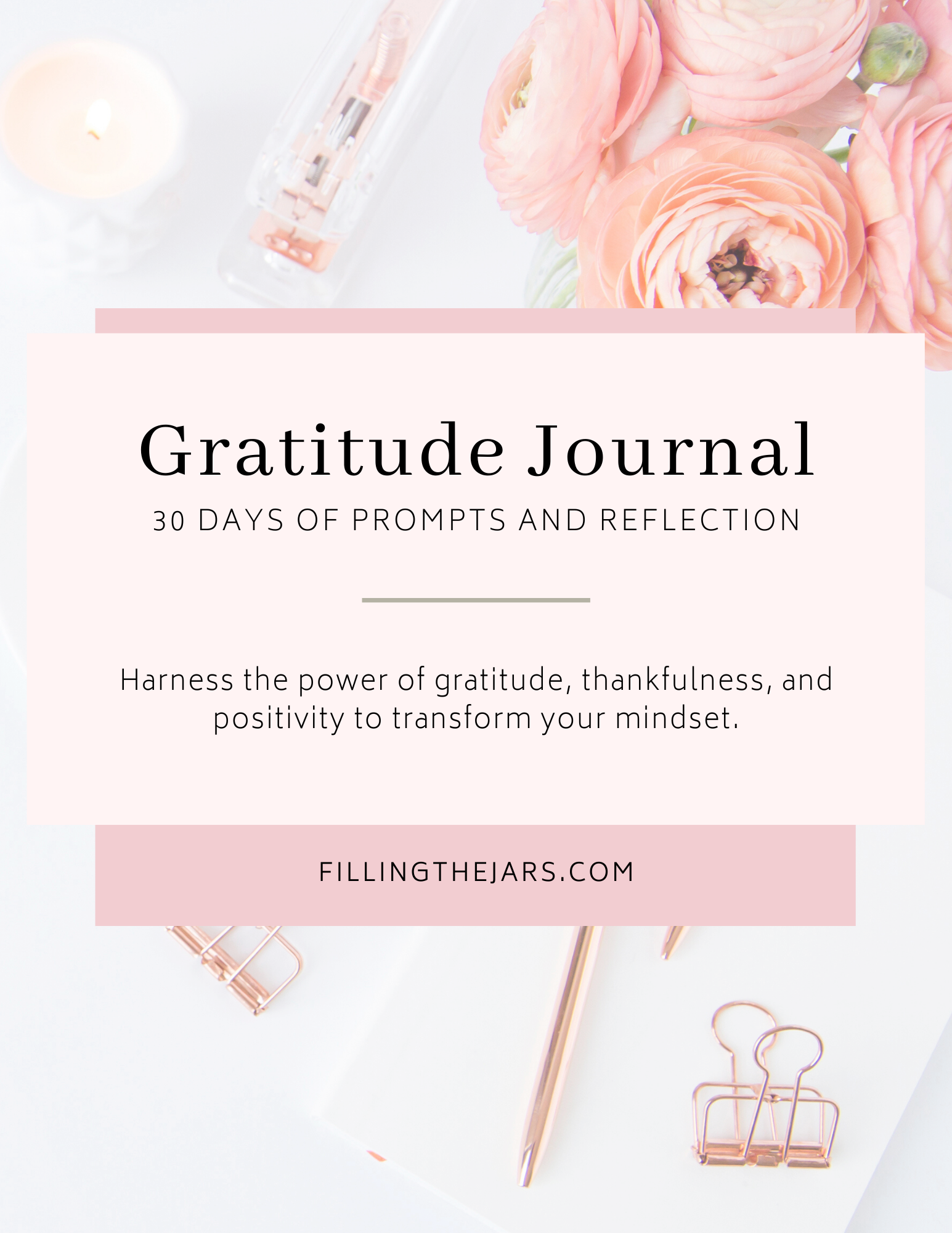 30-day printable gratitude journal cover in calm peach and pink color scheme