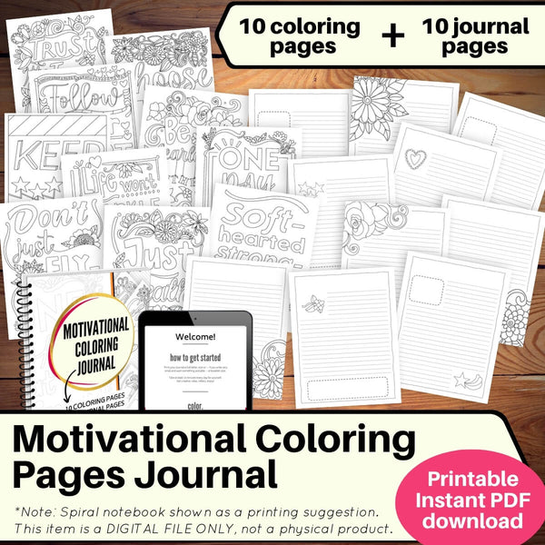 Motivational Coloring and Journal Pages: printable *digital product*