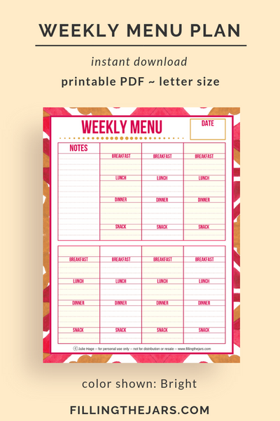 Weekly Menu Plan printable *digital product*