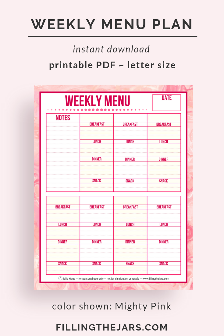 Weekly Menu Plan [Mighty Pink]