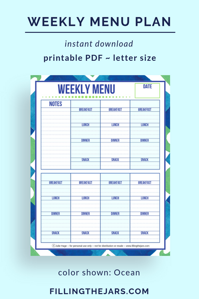 Weekly Menu Plan printable *digital product*