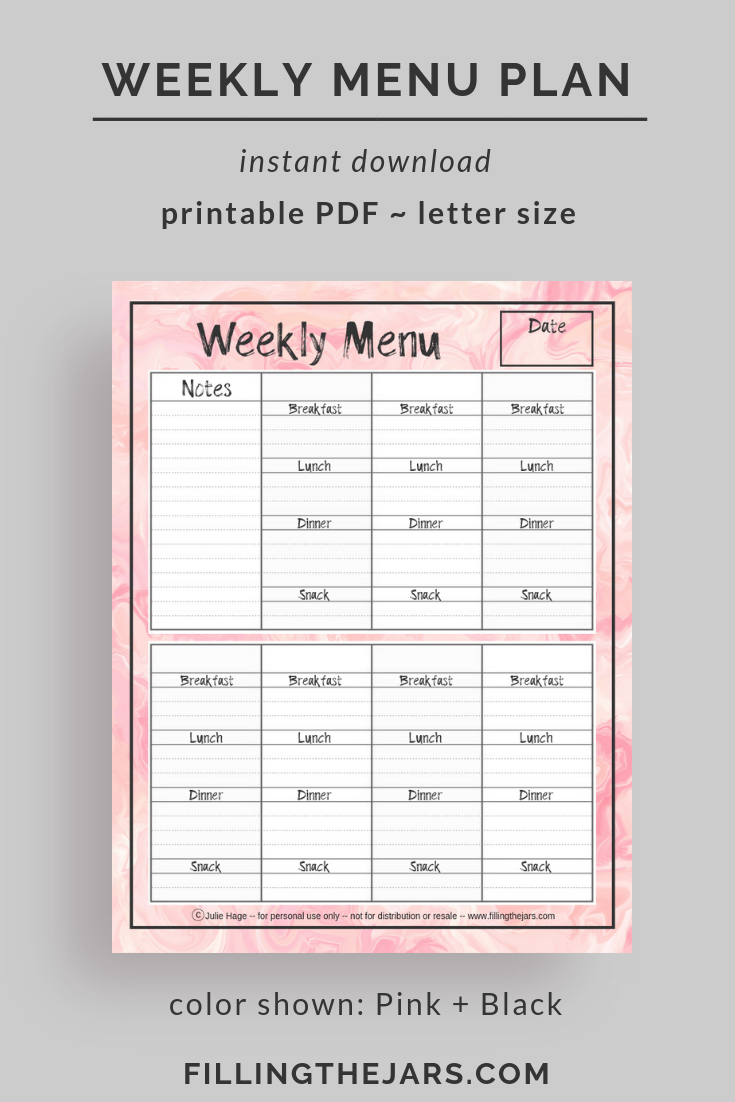 Weekly Menu Plan [Pink and Black]